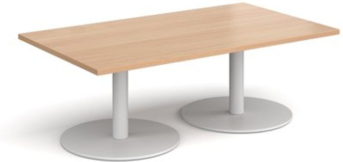 Office Monster | Monza Monza rectangular coffee table with flat round white bases 1400mm x 800mm - beech Monza Monza rectangular coffee table with flat round white bases 1400mm x 800mm - beech