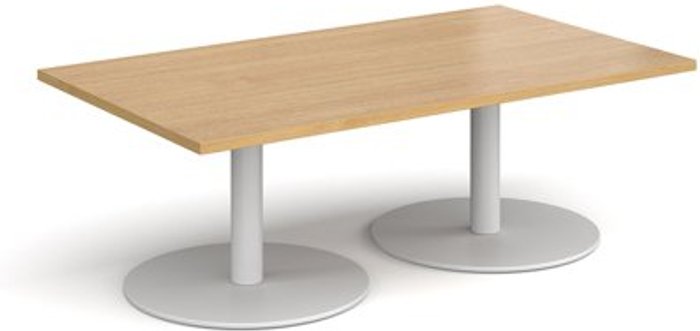 Office Monster | Monza Monza rectangular coffee table with flat round white bases 1400mm x 800mm - oak Monza Monza rectangular coffee table with flat round white bases 1400mm x 800mm - oak