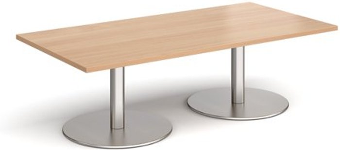 Office Monster | Monza Monza rectangular coffee table with flat round brushed steel bases 1600mm x 800mm - beech Monza Monza rectangular coffee table with flat round brushed steel bases 1600mm x 800mm - beech