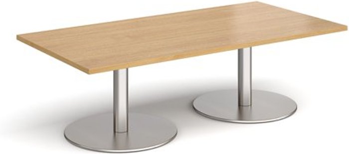Office Monster | Monza Monza rectangular coffee table with flat round brushed steel bases 1600mm x 800mm - oak Monza Monza rectangular coffee table with flat round brushed steel bases 1600mm x 800mm - oak