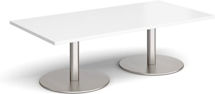 Office Monster | Monza Monza rectangular coffee table with flat round brushed steel bases 1600mm x 800mm - white Monza Monza rectangular coffee table with flat round brushed steel bases 1600mm x 800mm - white