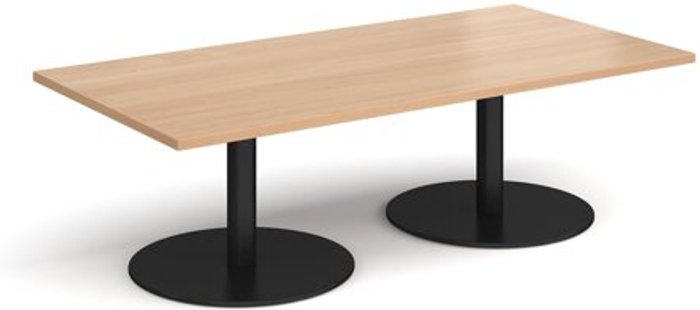 Office Monster | Monza Monza rectangular coffee table with flat round black bases 1600mm x 800mm - beech Monza Monza rectangular coffee table with flat round black bases 1600mm x 800mm - beech