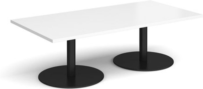 Office Monster | Monza Monza rectangular coffee table with flat round black bases 1600mm x 800mm - white Monza Monza rectangular coffee table with flat round black bases 1600mm x 800mm - white