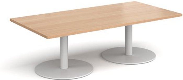 Office Monster | Monza Monza rectangular coffee table with flat round white bases 1600mm x 800mm - beech Monza Monza rectangular coffee table with flat round white bases 1600mm x 800mm - beech