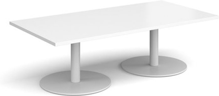 Office Monster | Monza Monza rectangular coffee table with flat round white bases 1600mm x 800mm - white Monza Monza rectangular coffee table with flat round white bases 1600mm x 800mm - white