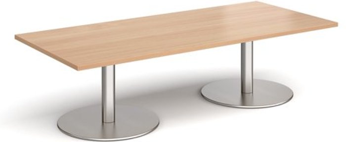 Office Monster | Monza Monza rectangular coffee table with flat round brushed steel bases 1800mm x 800mm - beech Monza Monza rectangular coffee table with flat round brushed steel bases 1800mm x 800mm - beech