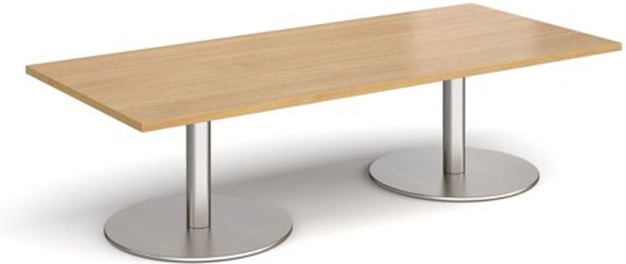 Office Monster | Monza Monza rectangular coffee table with flat round brushed steel bases 1800mm x 800mm - oak Monza Monza rectangular coffee table with flat round brushed steel bases 1800mm x 800mm - oak
