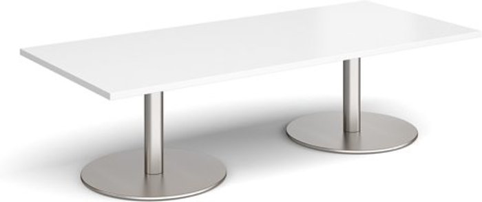 Office Monster | Monza Monza rectangular coffee table with flat round brushed steel bases 1800mm x 800mm - white Monza Monza rectangular coffee table with flat round brushed steel bases 1800mm x 800mm - white
