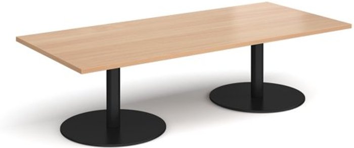 Office Monster | Monza Monza rectangular coffee table with flat round black bases 1800mm x 800mm - beech Monza Monza rectangular coffee table with flat round black bases 1800mm x 800mm - beech