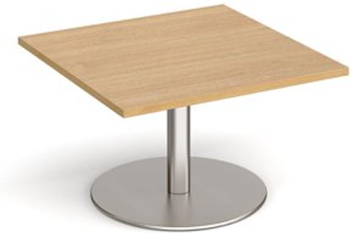 Office Monster | Monza Monza square coffee table with flat round brushed steel base 800mm - oak Monza Monza square coffee table with flat round brushed steel base 800mm - oak