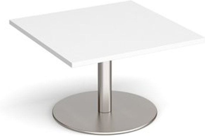 Office Monster | Monza Monza square coffee table with flat round brushed steel base 800mm - white Monza Monza square coffee table with flat round brushed steel base 800mm - white