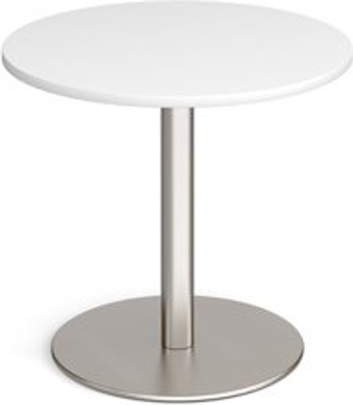 Office Monster | Monza Monza circular dining table with flat round brushed steel base 800mm - white Monza Monza circular dining table with flat round brushed steel base 800mm - white