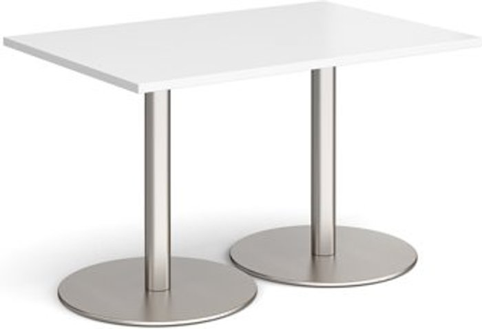Office Monster | Monza Monza rectangular dining table with flat round brushed steel bases 1200mm x 800mm - white Monza Monza rectangular dining table with flat round brushed steel bases 1200mm x 800mm - white