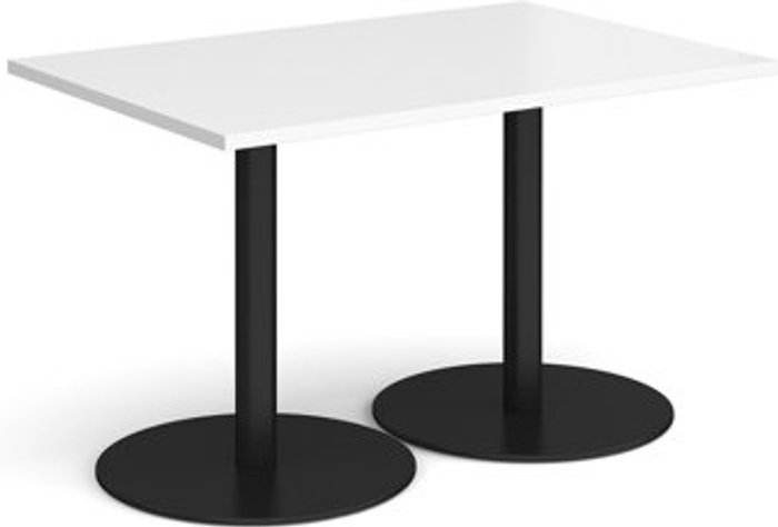 Office Monster | Monza Monza rectangular dining table with flat round black bases 1200mm x 800mm - white Monza Monza rectangular dining table with flat round black bases 1200mm x 800mm - white
