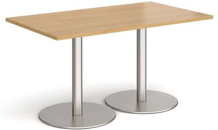 Office Monster | Monza Monza rectangular dining table with flat round brushed steel bases 1400mm x 800mm - oak Monza Monza rectangular dining table with flat round brushed steel bases 1400mm x 800mm - oak