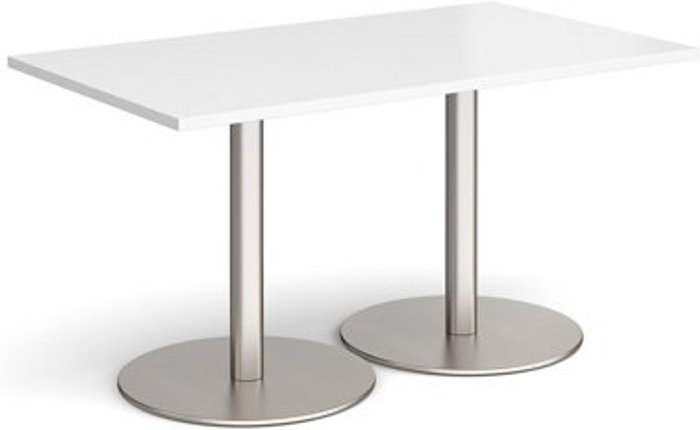 Office Monster | Monza Monza rectangular dining table with flat round brushed steel bases 1400mm x 800mm - white Monza Monza rectangular dining table with flat round brushed steel bases 1400mm x 800mm - white