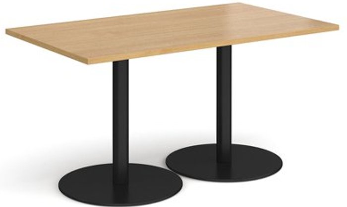 Office Monster | Monza Monza rectangular dining table with flat round black bases 1400mm x 800mm - oak Monza Monza rectangular dining table with flat round black bases 1400mm x 800mm - oak