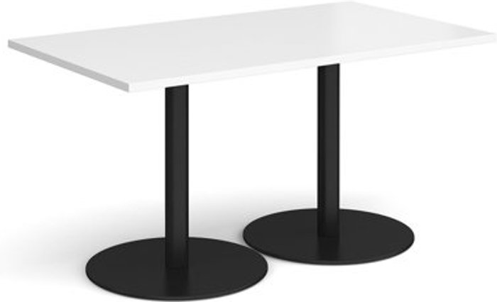 Office Monster | Monza Monza rectangular dining table with flat round black bases 1400mm x 800mm - white Monza Monza rectangular dining table with flat round black bases 1400mm x 800mm - white