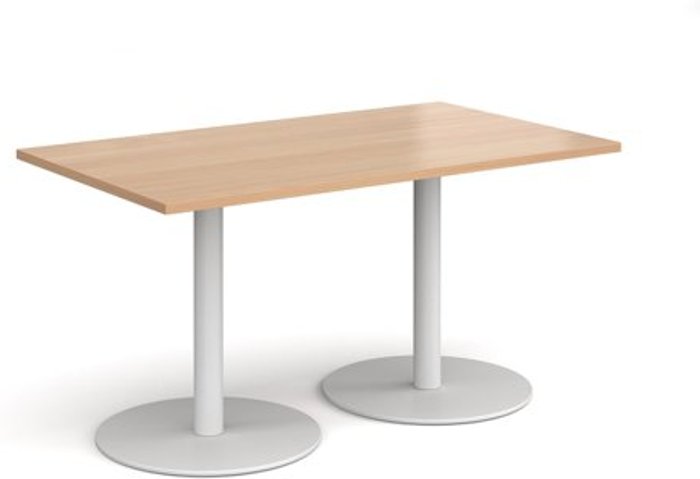Office Monster | Monza Monza rectangular dining table with flat round white bases 1400mm x 800mm - beech Monza Monza rectangular dining table with flat round white bases 1400mm x 800mm - beech