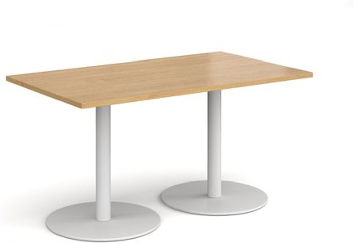 Office Monster | Monza Monza rectangular dining table with flat round white bases 1400mm x 800mm - oak Monza Monza rectangular dining table with flat round white bases 1400mm x 800mm - oak
