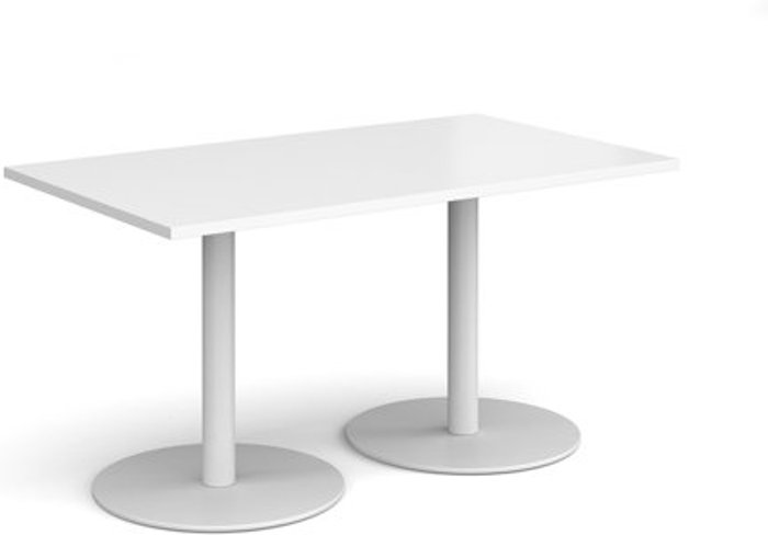 Office Monster | Monza Monza rectangular dining table with flat round white bases 1400mm x 800mm - white Monza Monza rectangular dining table with flat round white bases 1400mm x 800mm - white