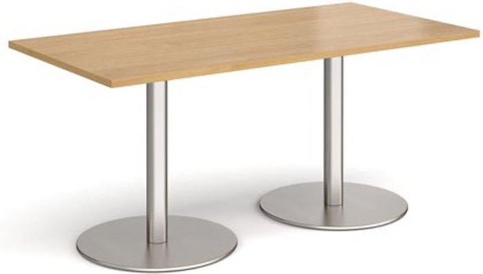 Office Monster | Monza Monza rectangular dining table with flat round brushed steel bases 1600mm x 800mm - oak Monza Monza rectangular dining table with flat round brushed steel bases 1600mm x 800mm - oak