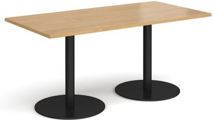 Office Monster | Monza Monza rectangular dining table with flat round black bases 1600mm x 800mm - oak Monza Monza rectangular dining table with flat round black bases 1600mm x 800mm - oak