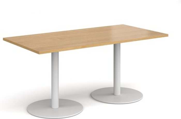 Office Monster | Monza Monza rectangular dining table with flat round white bases 1600mm x 800mm - oak Monza Monza rectangular dining table with flat round white bases 1600mm x 800mm - oak