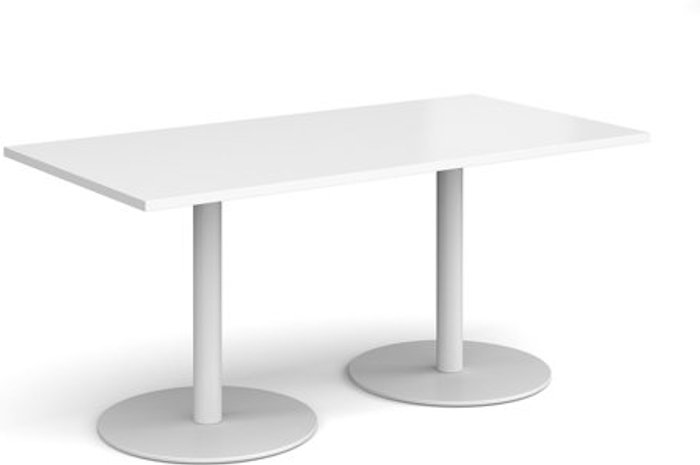 Office Monster | Monza Monza rectangular dining table with flat round white bases 1600mm x 800mm - white Monza Monza rectangular dining table with flat round white bases 1600mm x 800mm - white