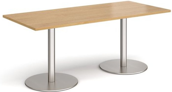 Office Monster | Monza Monza rectangular dining table with flat round brushed steel bases 1800mm x 800mm - oak Monza Monza rectangular dining table with flat round brushed steel bases 1800mm x 800mm - oak