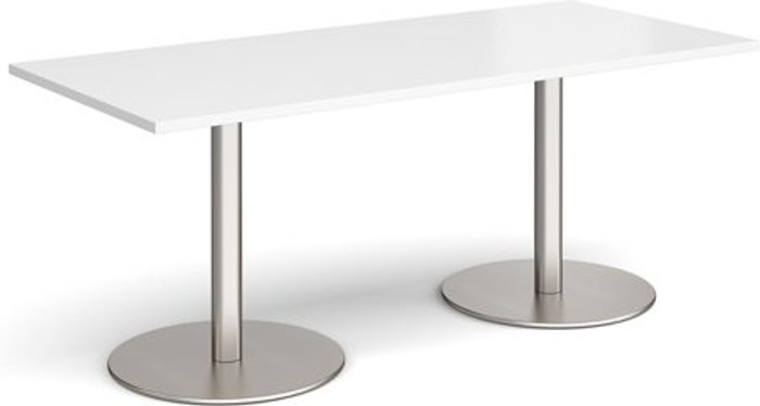 Office Monster | Monza Monza rectangular dining table with flat round brushed steel bases 1800mm x 800mm - white Monza Monza rectangular dining table with flat round brushed steel bases 1800mm x 800mm - white
