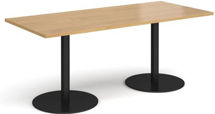 Office Monster | Monza Monza rectangular dining table with flat round black bases 1800mm x 800mm - oak Monza Monza rectangular dining table with flat round black bases 1800mm x 800mm - oak
