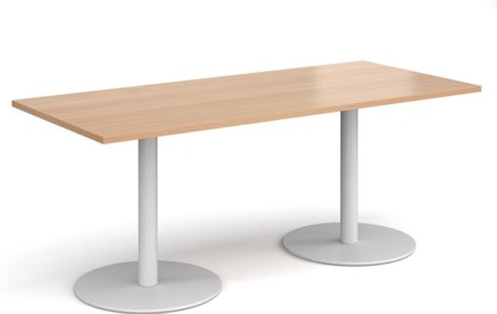 Office Monster | Monza Monza rectangular dining table with flat round white bases 1800mm x 800mm - beech Monza Monza rectangular dining table with flat round white bases 1800mm x 800mm - beech