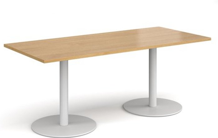 Office Monster | Monza Monza rectangular dining table with flat round white bases 1800mm x 800mm - oak Monza Monza rectangular dining table with flat round white bases 1800mm x 800mm - oak