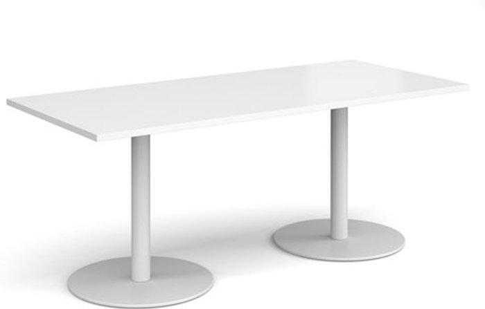 Office Monster | Monza Monza rectangular dining table with flat round white bases 1800mm x 800mm - white Monza Monza rectangular dining table with flat round white bases 1800mm x 800mm - white
