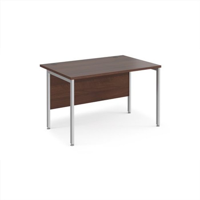 Office Monster | Maestro 25 Maestro 25 straight desk 1200mm x 800mm - silver H-frame leg, walnut top Maestro 25 Maestro 25 straight desk 1200mm x 800mm - silver H-frame leg, walnut top