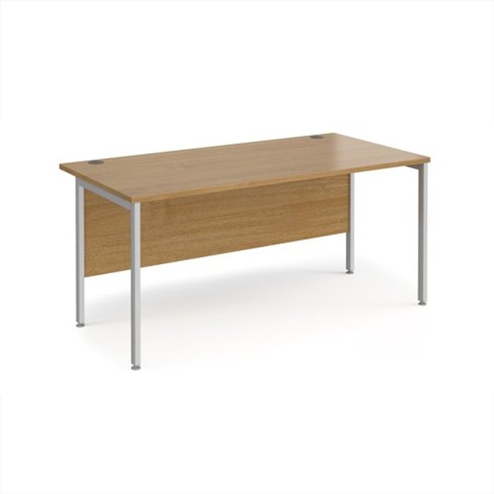 Office Monster | Maestro 25 Maestro 25 straight desk 1600mm x 800mm - silver H-frame leg, oak top Maestro 25 Maestro 25 straight desk 1600mm x 800mm - silver H-frame leg, oak top