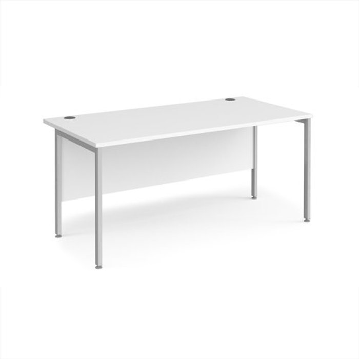 Office Monster | Maestro 25 Maestro 25 straight desk 1600mm x 800mm - silver H-frame leg, white top Maestro 25 Maestro 25 straight desk 1600mm x 800mm - silver H-frame leg, white top