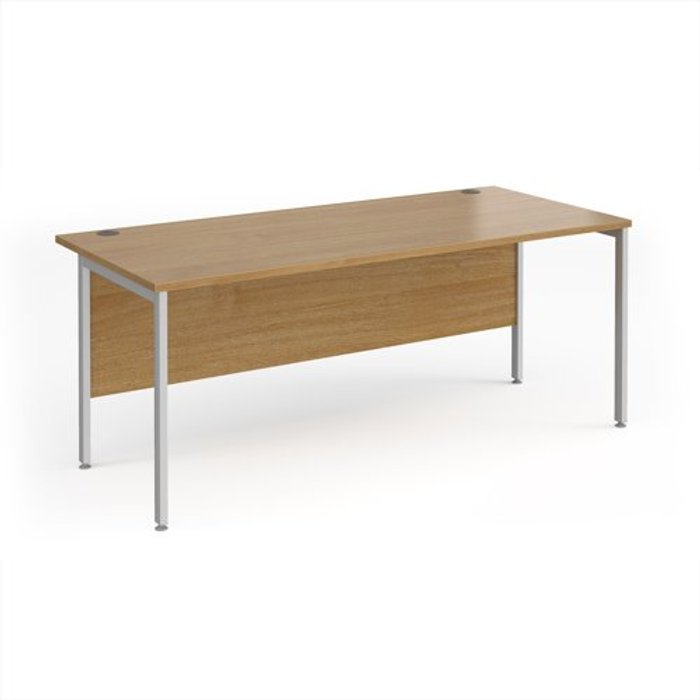 Office Monster | Maestro 25 Maestro 25 straight desk 1800mm x 800mm - silver H-frame leg, oak top Maestro 25 Maestro 25 straight desk 1800mm x 800mm - silver H-frame leg, oak top