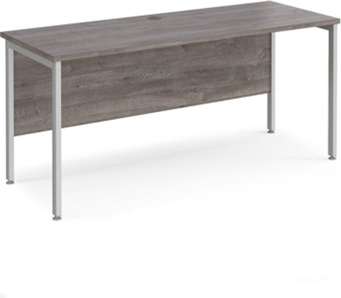 Office Monster | Maestro 25 Maestro 25 straight desk 1600mm x 600mm - silver H-frame leg, grey oak top Maestro 25 Maestro 25 straight desk 1600mm x 600mm - silver H-frame leg, grey oak top