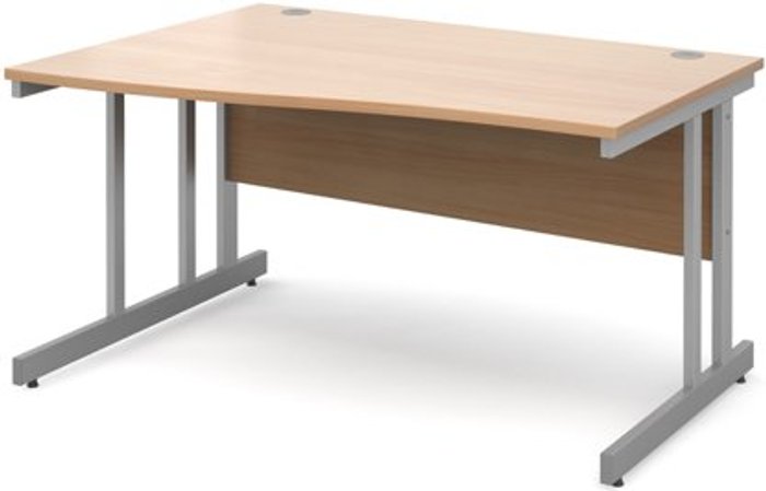 Office Monster | Momento Office Desk | Left Hand Wave Desk 1400mm | Beech Top With Silver Frame | Momento Momento Office Desk | Left Hand Wave Desk 1400mm | Beech Top With Silver Frame | Momento