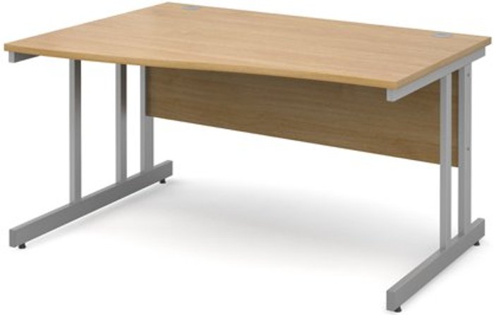 Office Monster | Momento Office Desk | Left Hand Wave Desk 1400mm | Oak Top With Silver Frame | Momento Momento Office Desk | Left Hand Wave Desk 1400mm | Oak Top With Silver Frame | Momento