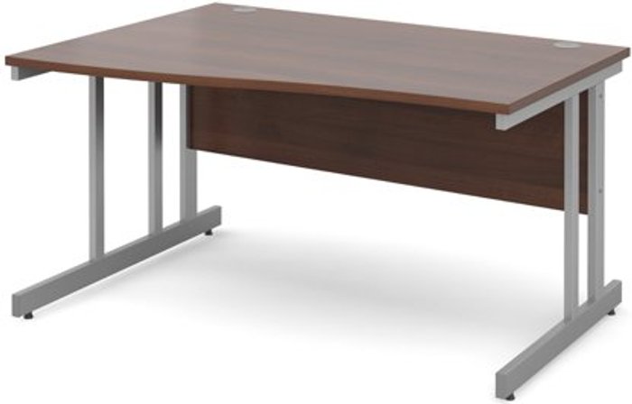 Office Monster | Momento Office Desk | Left Hand Wave Desk 1400mm | Walnut Top With Silver Frame | Momento Momento Office Desk | Left Hand Wave Desk 1400mm | Walnut Top With Silver Frame | Momento