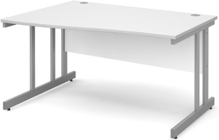 Office Monster | Momento Office Desk | Left Hand Wave Desk 1400mm | White Top With Silver Frame | Momento Momento Office Desk | Left Hand Wave Desk 1400mm | White Top With Silver Frame | Momento