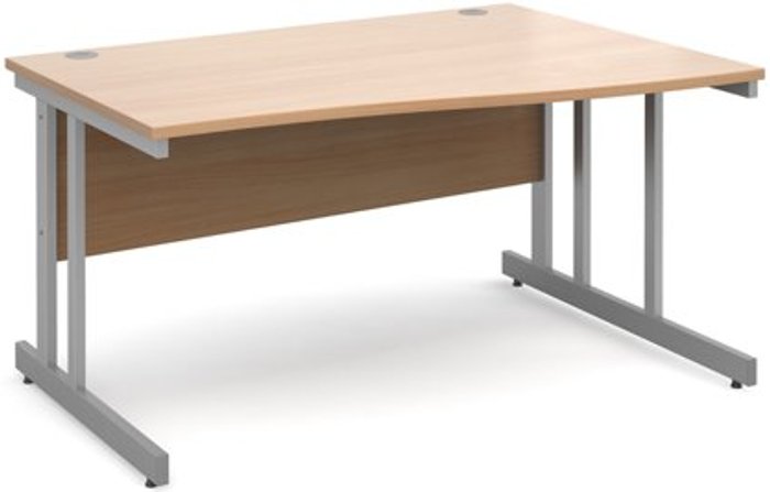 Office Monster | Momento Office Desk | Right Hand Wave Desk 1400mm | Beech Top With Silver Frame | Momento Momento Office Desk | Right Hand Wave Desk 1400mm | Beech Top With Silver Frame | Momento