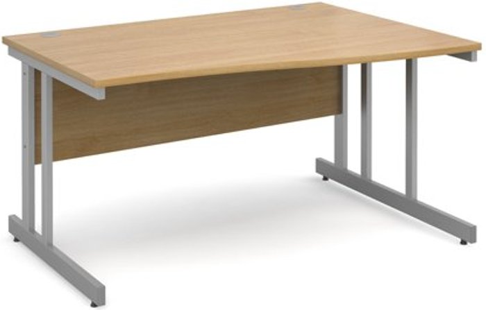Office Monster | Momento Office Desk | Right Hand Wave Desk 1400mm | Oak Top With Silver Frame | Momento Momento Office Desk | Right Hand Wave Desk 1400mm | Oak Top With Silver Frame | Momento