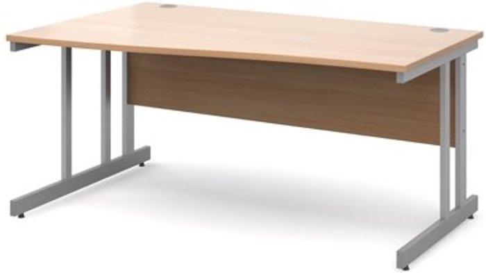 Office Monster | Momento Office Desk | Left Hand Wave Desk 1600mm | Beech Top With Silver Frame | Momento Momento Office Desk | Left Hand Wave Desk 1600mm | Beech Top With Silver Frame | Momento