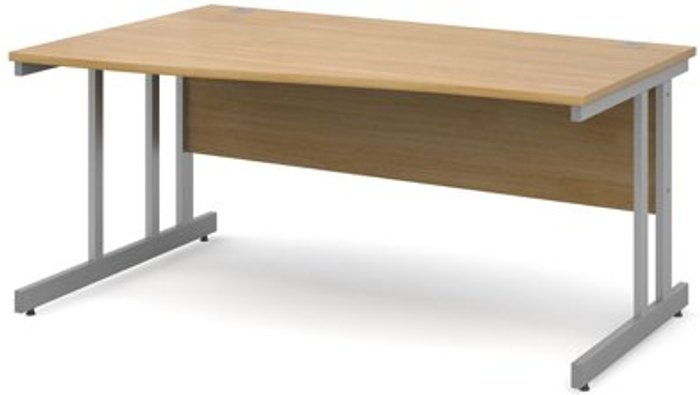 Office Monster | Momento Office Desk | Left Hand Wave Desk 1600mm | Oak Top With Silver Frame | Momento Momento Office Desk | Left Hand Wave Desk 1600mm | Oak Top With Silver Frame | Momento