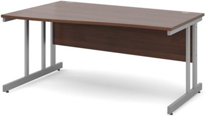 Office Monster | Momento Office Desk | Left Hand Wave Desk 1600mm | Walnut Top With Silver Frame | Momento Momento Office Desk | Left Hand Wave Desk 1600mm | Walnut Top With Silver Frame | Momento