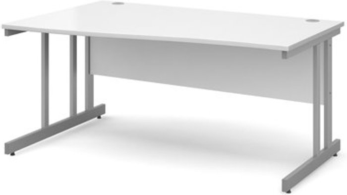 Office Monster | Momento Office Desk | Left Hand Wave Desk 1600mm | White Top With Silver Frame | Momento Momento Office Desk | Left Hand Wave Desk 1600mm | White Top With Silver Frame | Momento